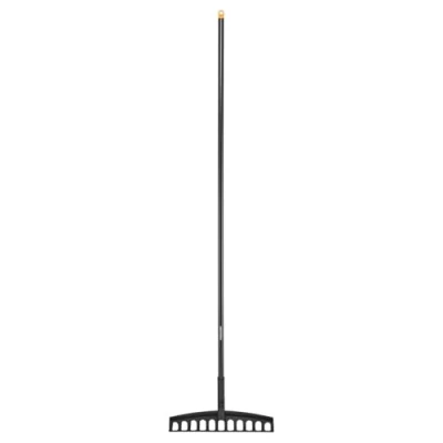 Immagine di Fiskars Rastrello Universale da Giardino con 12 curvi, Larghezza: 41 cm, Denti in Acciaio temprato/Manico Alluminio, Nero/Arancione, Solid, 1003466