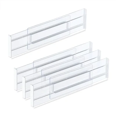 Immagine di Relaxdays Set 4 Divisori Regolabili per Cassetti Portaposate Cucina o Intimo Armadio, Separatori 28 52,5 cm, Trasparente