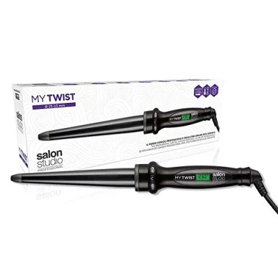 Immagine di Salon Studio Professional MyTwist Ferro Arricciacapelli Conico in Cermaica e Tormalina con Diametro Variabile 13 25 mm Autospegnimento, Controllo Temperatura 100 230C Riscaldamento Rapido