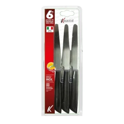 Immagine di Kasaviva Coltelli da Tavola, Set di 6pz per Lama in Acciaio Inox Bonomi, Manico Indeformabile (NERO, 1)