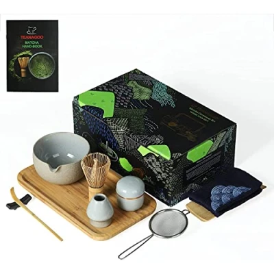 Immagine di TEANAGOO Set Cerimonia Matcha con vassoio, Servizio da tè giapponese, Ciotola beccuccio, Frusta Bamboo, Paletta, Setaccio, Porta Frullino Matcha, Lattina in polvere, O2, Dk.Grey