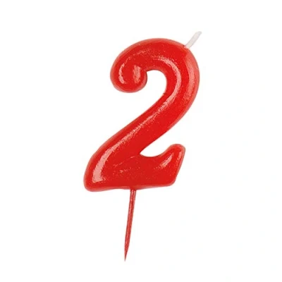 Immagine di dekora 345173 Compleanno Numero 2 Candela di Colore Rosso, Red,