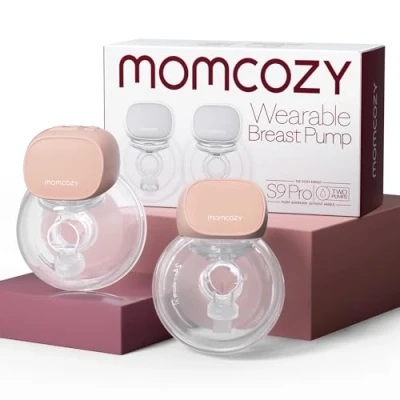 Immagine di Momcozy S9 Pro Tiralatte Indossabile Aggiornato, Elettrico a Mani Libere con Display LED, Portatile 2 Modalità e 9 Livelli 24mm (Rosa, Pack)