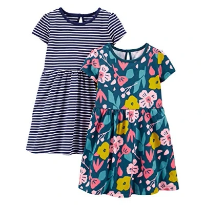 Immagine di Simple Joys by Carter&#039;s Short Sleeve And Sleeveless Dress Sets, Pack of 2 Abito Casual, Bianco Righe/Blu Marino Stampa Floreale, 4 Anni (Pacco da 2) Bambine e Ragazze