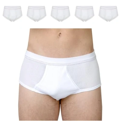 Immagine di SES Mutande da uomo a costine doppie, colore bianco, confezione 5 pezzi, in 100% cotone, S 4XL, resistenti alla cottura con apertura e vita morbida/mutande doppia coste di alta