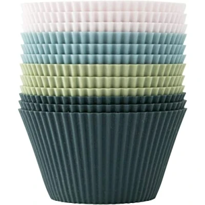 Immagine di Jisile stampi per cupcake, in silicone standard, muffin, 4 colori, set da 12 pezzi, riutilizzabili, antiaderenti, senza BPA, torte