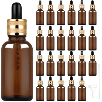 Immagine di StarryTiger 24 Pcs 30ml Bottiglie Contagocce Vetro, Flaconi in Vetro Ambrato con Pipette per Laboratorio, Olio Essenziale, Aromaterapia