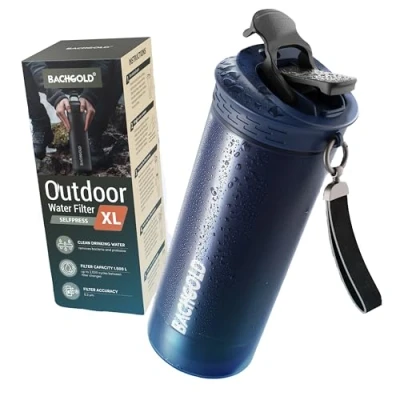 Immagine di Bachgold® borraccia filtrante acqua non potabile XL [800 ml] con capacità di filtrazione 2000 L I elimina il 99,99% batteri, virus, particelle e metalli pesanti, d&#039;acqua
