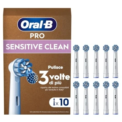 Immagine di Oral B Sensitive Clean Testine Spazzolino Elettrico, Confezione da 10 di Ricambio, Pulisce Aree Sensibili e Infiammate, Rimuove Fino al 100% Placca in Più, Adatto alla Buca delle Lettere