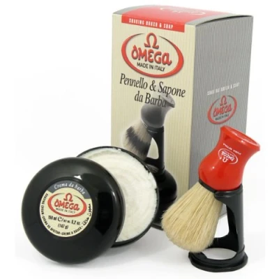 Immagine di Omega 46065 Shaving Set with Brush, Holder, and Soap in Bowl
