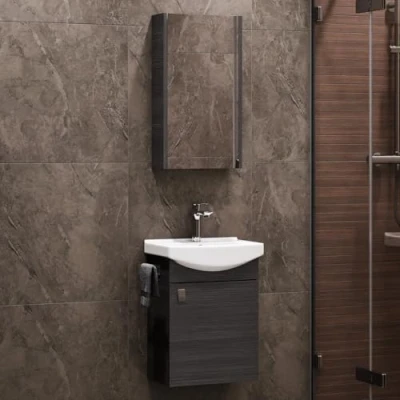 Immagine di Planetmöbel Set di mobili da bagno composto lavabo + mobile a specchio, ospiti WC, colore antracite