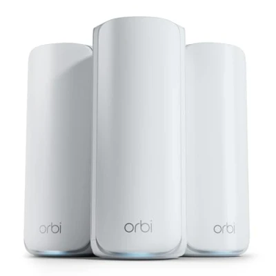 Immagine di NETGEAR Orbi Serie 770 Tri Band Sistema di rete WiFi 7 Mesh (RBE773), Kit da 3,Router ripetitori satellitari Copertura fino a 540 m², 100 dispositivi 2,5 Gig Connessione Internet BE11000 (fino 11)