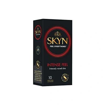 Immagine di SKYN Intense Feel: Set di 10 preservativi intensamente perlati senza lattice Skynfeel per uomo, dimensioni standard, sottili, forma dritta, diametro 53 mm