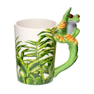 Immagine di Puckator Tazza in ceramica con manico a forma di rana, decorazioni alberi