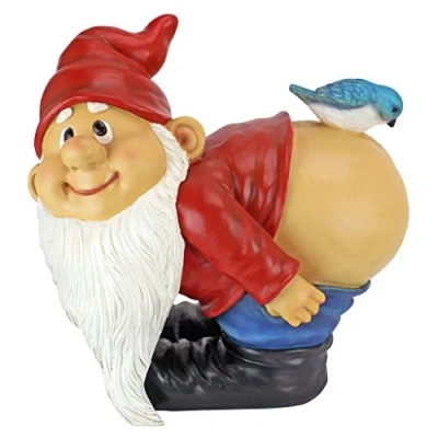 Immagine di Design Toscano Loonie Moonie con le natiche al vento Statuetta da giardino Gnomo, poliresina, a colori, Grande 30,5 cm