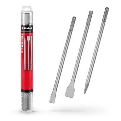 Immagine di Originale Einhell set di scalpelli SDS Max da 3 pezzi, 400 mm (scalpello a punta, scalpello piatto 20 mm, vanga 40 acciaio Cr, per lavori demolizione e ristrutturazione)