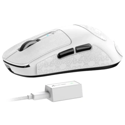 Immagine di ATTACK SHARK R6 Mouse da gioco wireless 8KHz, SUPERLEGGERO 42g, Nordic 52840 MCU, sensore PixArt PAW3950MAX, BT/2.4G /Cablato, 42000DPI, Grip Tape, Batteria 250 mAh, PC/Mac (Bianco)