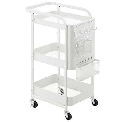 Immagine di Marchio Amazon Movian Carrello portavivande con cestini e ganci, 3 ripiani, bianco