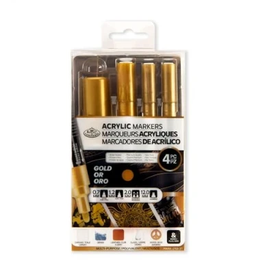 Immagine di Royal &amp; Langnickel 4 pennarelli acrilici color oro. Dimensioni: 0,7 mm, 1,2 2 12 mm.