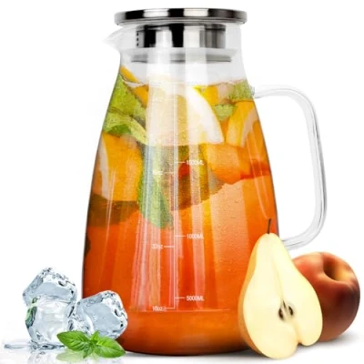 Immagine di HEFTMAN Caraffa in Vetro 2 Litri con Coperchio Brocca Acqua Borosilicato Resistente al Calore, per Calda e Fredda, Caffè, Latte, Succo Di Frutta, Limonata