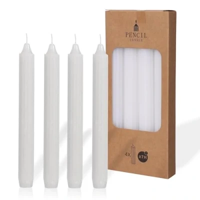 Immagine di COMFORDER Set di 4 candele da tavola in tinta unita + a coste, 20 cm, durata 7 ore (bianco)