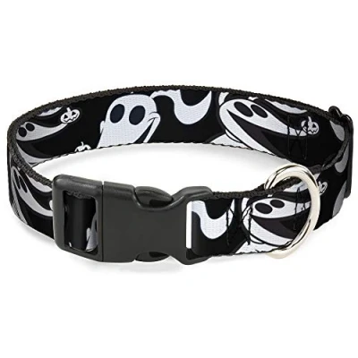 Immagine di Collare per cani con fibbia e clip in plastica Nightmare Before Christmas Zero Expressions nero bianco da 20 a 30,5 cm di larghezza