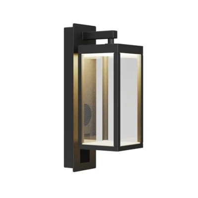 Immagine di Lucande Lampada da Parete Esterno con Altoparlante Bluetooth, Luce per Portico Porta Ingresso, Lanterna Esterni Antiruggine in Vetro Trasparente, Impermeabile, Alluminio Nero