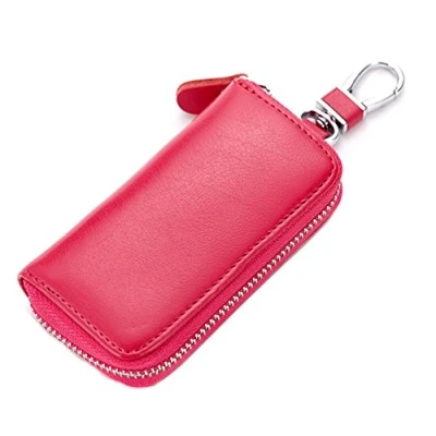 Immagine di iSuperb® Portachiavi Raccoglitore Chiave in Pelle Portafoglio con Cerniera per Donna e Uomo 11x6x2.5cm (Rosa)