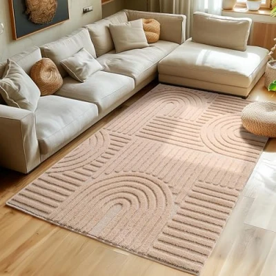 Immagine di SIMPEX tappeto a pelo alto per soggiorno, passatoia corridoio, stile scandinavo e boho con design 3D, soffice morbido.Misurare: 280 x 370 cm, Colore:Rosa