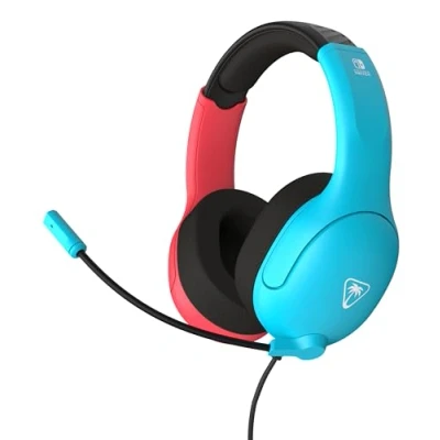Immagine di Turtle Beach Cuffie da gioco cablate Airlite Fit blu e rosse con licenza ufficiale per tutti i Nintendo Switch Microfono flip and mute, padiglioni auricolari dal comfort superiore