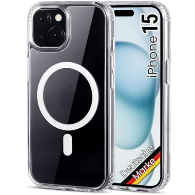 Immagine di JProtect Custodia Magnetica per iPhone 15 MagSafe Casa/Antiurto Trasparente/Trasparente Apple Magnetica/Custodia