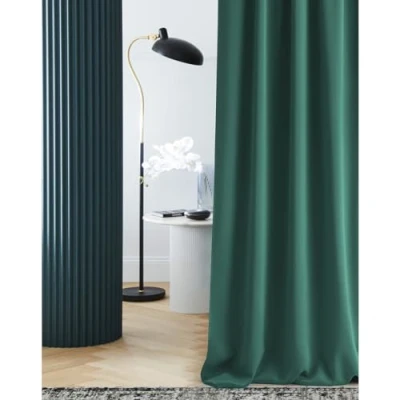 Immagine di ROOM99 Tenda con nastro arricciato, Laurel, 140 x 250 cm, larghezza altezza, oscurante, per soggiorno, camera da letto, colore verde scuro, 1 pezzo