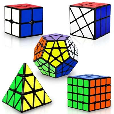 Immagine di Coolzon Set di 5 Cubi Magici, Magici Velocità 2x2 4x4 Fenghuolun Pyraminx Pyramid Megaminx Puzzle Cube Giocattolo Regalo per Bambini Adulti