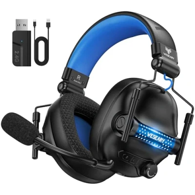 Immagine di WESEARY WG2 Cuffie Gaming Wireless, 2,4 GHz con Microfono per PS5, PS4, PC, Switch, Mac, Mobile, Stereo, Bluetooth Over Ear Luce LED, Batteria da 50 Ore