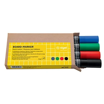 Immagine di Sigel BA010 Kit marcatori per lavagne bianche Blu, Verde, Rosso, Nero 4 pz.