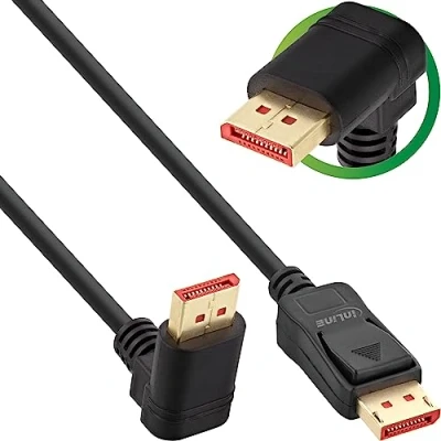 Immagine di InLine® Cavo DisplayPort 1.4, 8K4K, inclinato verso l&#039;alto, nero/oro, 2 m