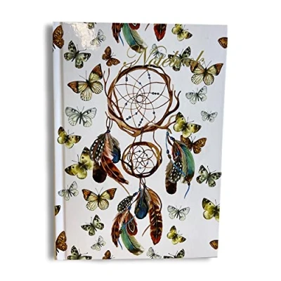 Immagine di Viceni Maturi Taccuino A5 con copertina rigida, design acchiappasogni dettagli in lamina d&#039;oro e finitura lucida, bianco