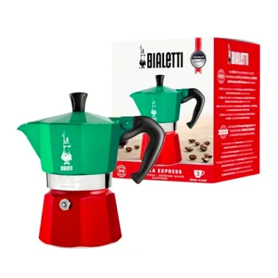 Immagine di Bialetti Caffettiera Moka Express Tricolore, 3 Tazze, Manico anti scottatura, Non adatta a induzione, (130 ml), Alluminio