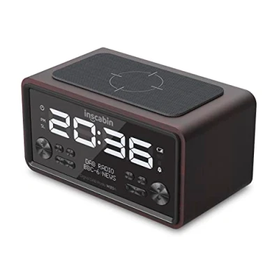 Immagine di Inscabin W20A DAB/DAB+ FM Radiosveglia digitale con ricarica wireless/grande schermo, altoparlante wireless portatile Bluetooth, bel design per camera da letto, cucina, ufficio (noce nera)