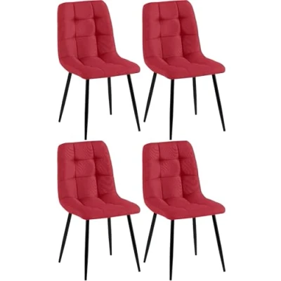 Immagine di CLP Set di 4 sedie da pranzo Antibes Tessuto I Sedia imbottita con struttura in metallo cucina seduta trapuntata, Colore:rosso