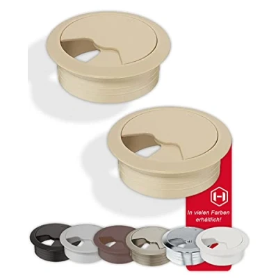 Immagine di Gedotec Scrivania Passacavi ENTRY 80 mm 2 Pezzi Rotondi Scatola per cavi Beige Opaco In robusta plastica ABS Guida da inserire a pressione canaline