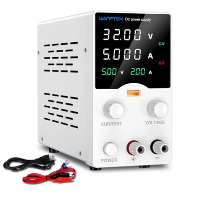 Immagine di WANPTEK POWER Alimentatore da Laboratorio 30V 5A, Banco con Display LED a 4 Cifre, Regolabile Manopola Encoder/Ricarica Rapida USB