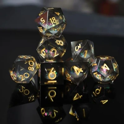Immagine di Set Dadi D&amp;D 7 Pezzi Sabbie Mobili Resina da Gioco Particolari DND con Bordi Affilati Poliedrici per Dungeon Draghi Pathfinder RPG MTG Confezione Regalo