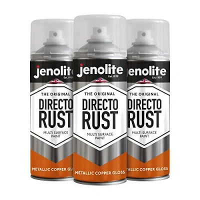 Immagine di JENOLITE Directorust Vernice spray lucida metallizzata RAME multisuperficie Primer, sottopelo e finitura all in one 3 x 400 ml