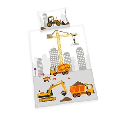 Immagine di Herding Jana Baustelle Bettwäsche Set di Biancheria da Letto per Bambini, Cotone, Multicolore, 40 x 60 cm, 100 135 cm