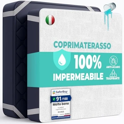 Immagine di Coprimaterasso Matrimoniale Impermeabile 150x190 cm Lenzuolo in Cotone Cerata per Letto Protezione Salva Materasso Traversa Traspirante Antiacaro Anallergico Lavabile Lavatrice con 4 Elastici