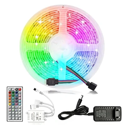 Immagine di Arotelicht 12V Set Striscia LED 5M SMD5050 RGB 150leds Con Adattatore di Alimentazione e Controller Non Impermeabile Multi Colored Tape Lights per Interne, Cucina, Camera, Sala