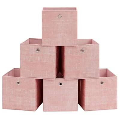 Immagine di SONGMICS Scatole Portaoggetti, Set di 6 Contenitori in Tessuto Non con Manico, 30 x cm, Unità Organizzazione, per Scaffale, Pieghevoli, Porta Abiti, Rosa Gelatina RFB006R01