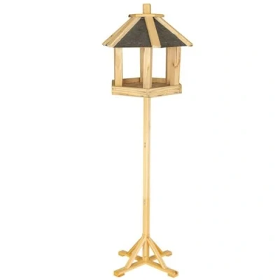 Immagine di ITA Casetta per Uccelli 37x33x35 cm in Legno con supporto Mangime Selvatici Resistente alle Intemperie, Stabile e Robusta