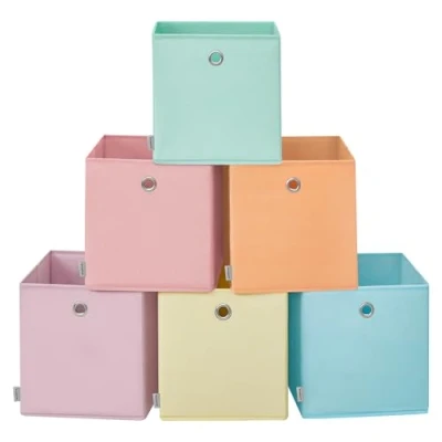Immagine di SONGMICS Scatole Portaoggetti, Set di 6 Contenitori in Tessuto Pieghevoli, 30 x cm, per Armadi a Cubo, Organizer Colorati, Cestini Portaoggetti Camera da Letto Soggiorno RFB230X01